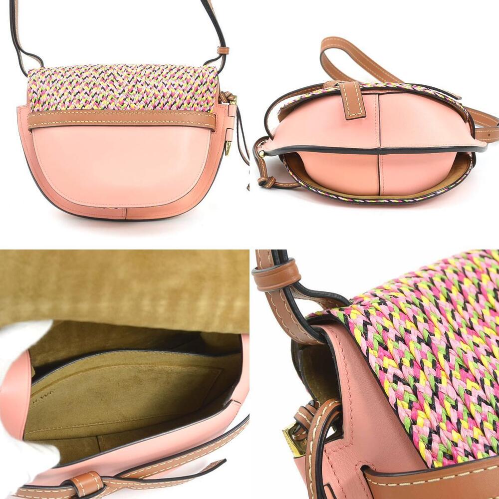Loewe Leather Crossbody Raffia Gold Multicolored Pink Shoulder Gate Bag - Picture 3 of 4
